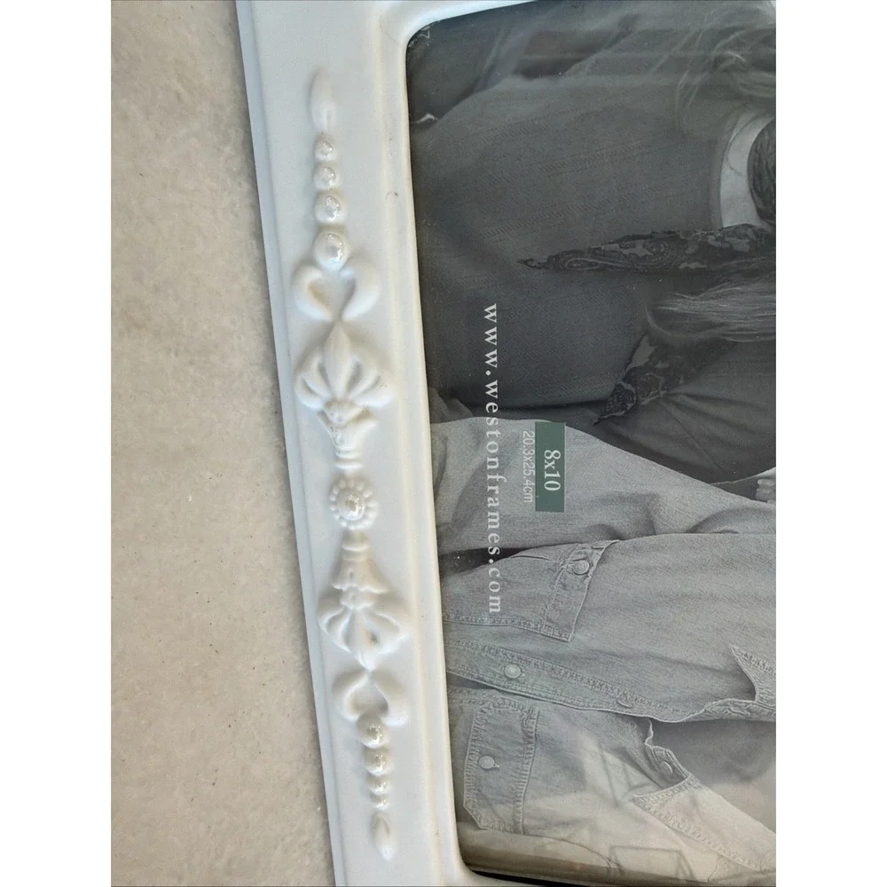 Weston Gallery 8x10 White Ceramic Frame With Pearl Details Perfect For A Wedding